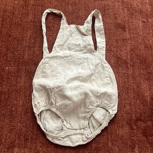 The simple folk linen sand beige color overalls romper